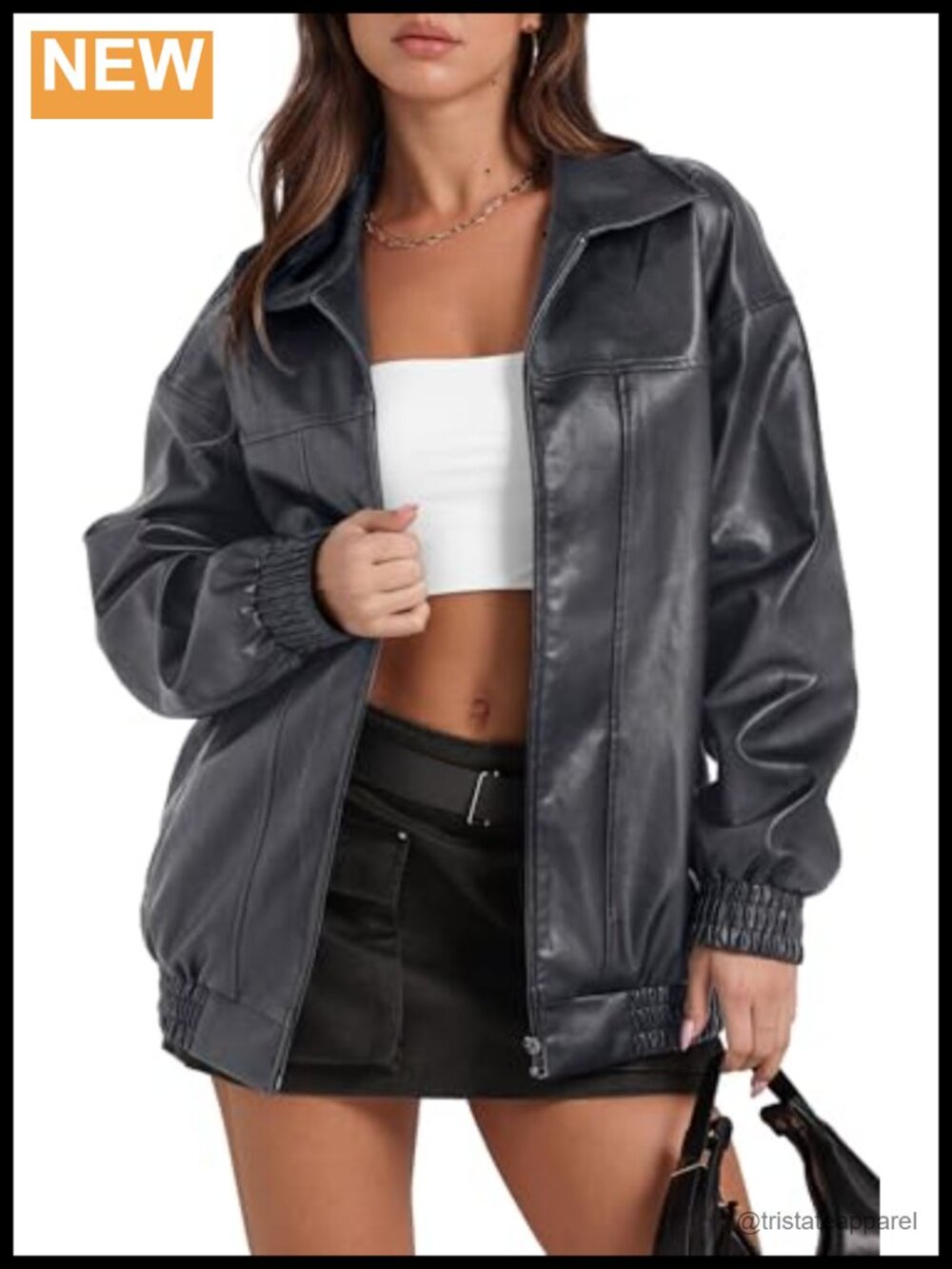 Faux Leather Oversized Motorcycle Bomber Jacket Women Y2K Retro Zip